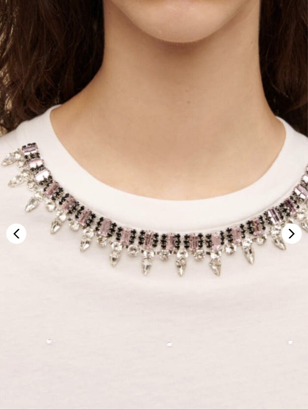 Maje White Short-Sleeve Tee with Crystal Necklace Detail